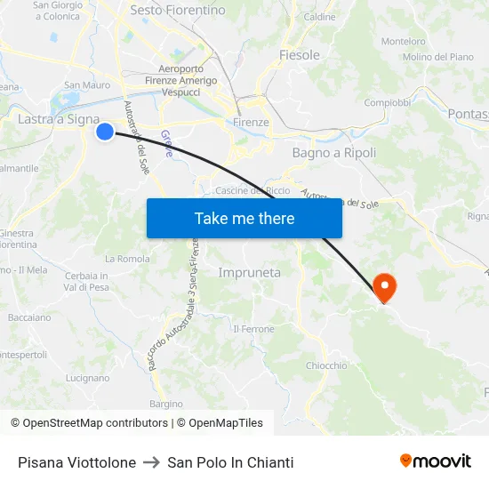 Pisana Viottolone to San Polo In Chianti map