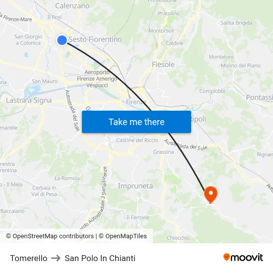 Tomerello to San Polo In Chianti map
