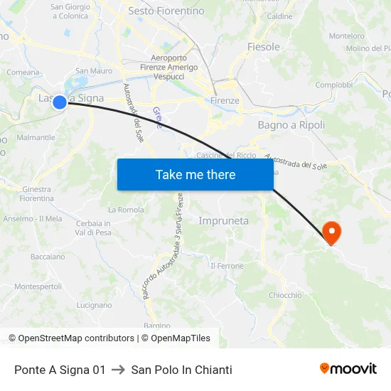 Ponte A Signa 01 to San Polo In Chianti map