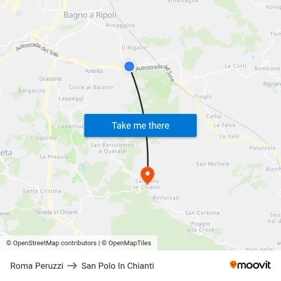 Roma Peruzzi to San Polo In Chianti map
