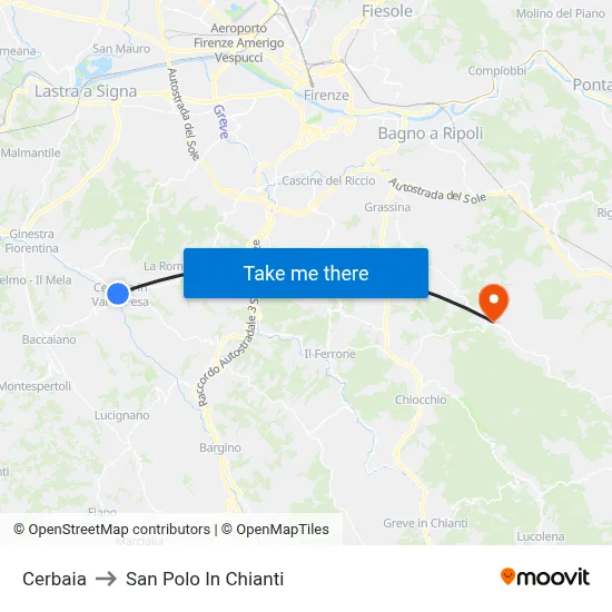 Cerbaia to San Polo In Chianti map