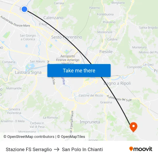 Serraglio Railway Station to San Polo In Chianti map