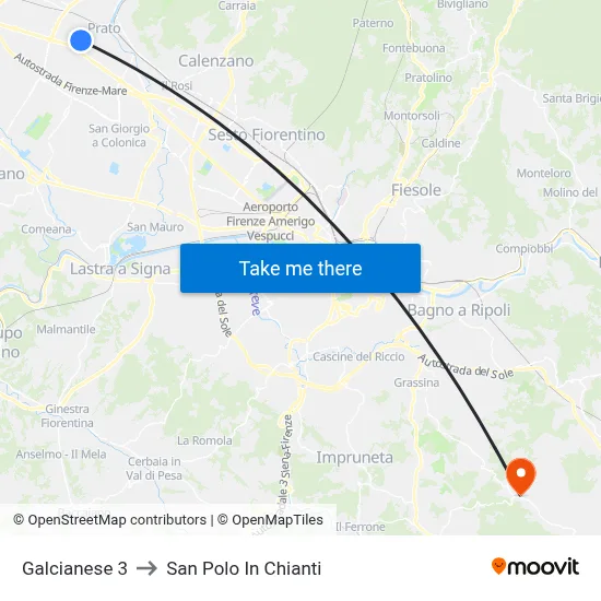 Prato Via Galcianese (Dossetti Schools) to San Polo In Chianti map