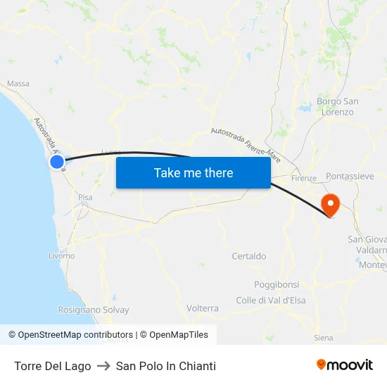 Torre Del Lago to San Polo In Chianti map