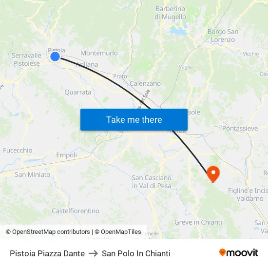 Pistoia Piazza Dante to San Polo In Chianti map