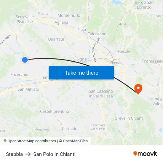 Stabbia to San Polo In Chianti map