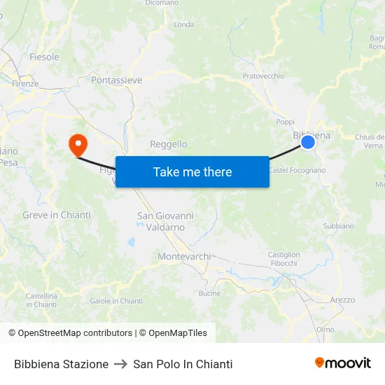 Bibbiena Station to San Polo In Chianti map