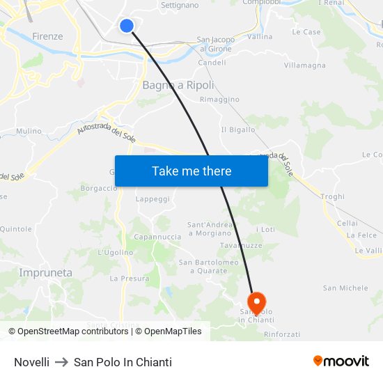 Novelli to San Polo In Chianti map