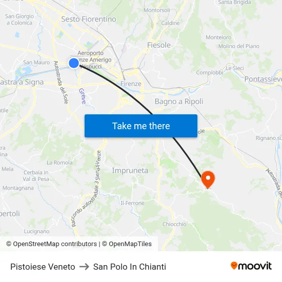 Pistoiese Veneto to San Polo In Chianti map