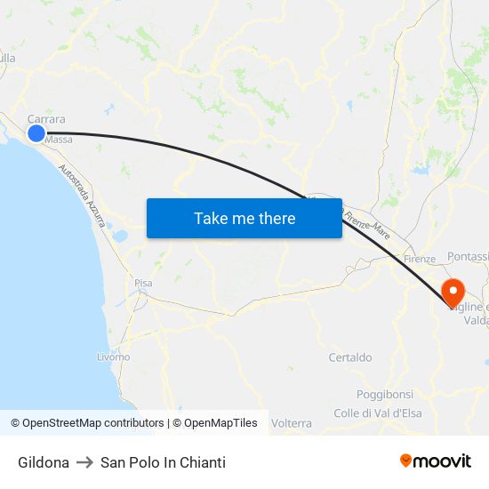Gildona to San Polo In Chianti map