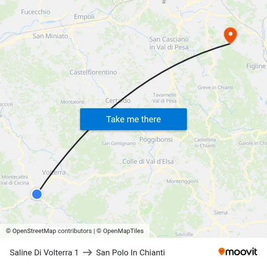 Saline Di Volterra 1 to San Polo In Chianti map