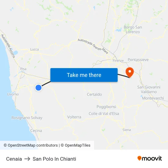 Cenaia to San Polo In Chianti map