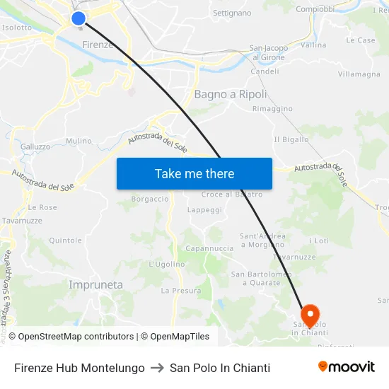 Firenze Hub Montelungo to San Polo In Chianti map