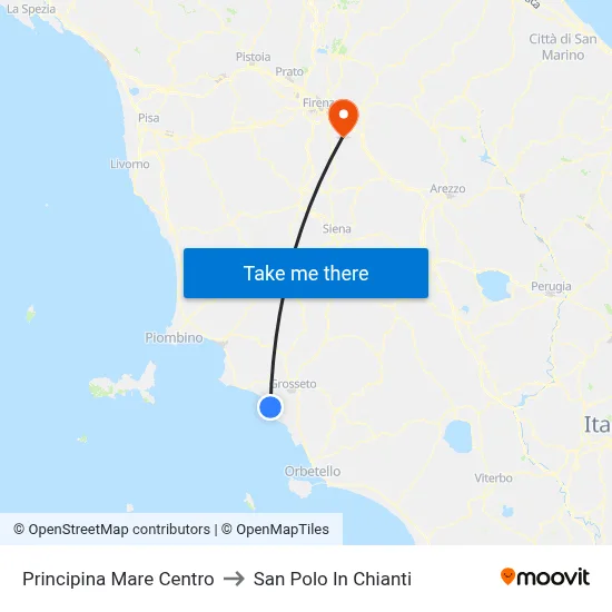 Principina Mare Center to San Polo In Chianti map