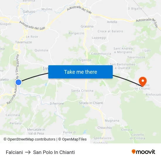 Falciani to San Polo In Chianti map