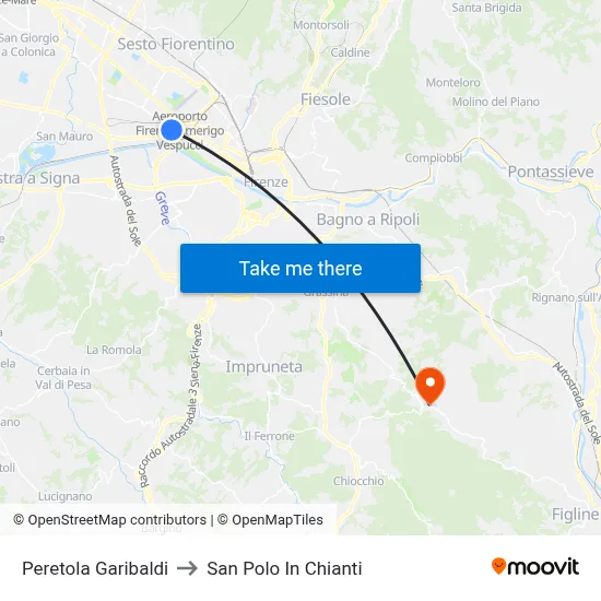 Peretola Garibaldi to San Polo In Chianti map