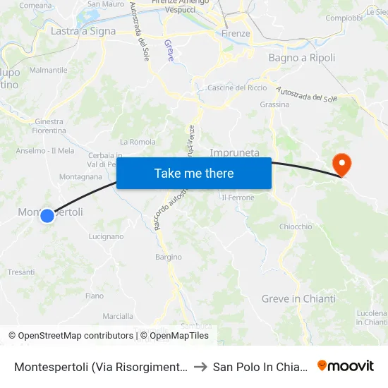 Montespertoli (Risorgimento Street) to San Polo In Chianti map