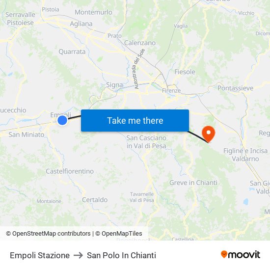 Empoli Stazione to San Polo In Chianti map