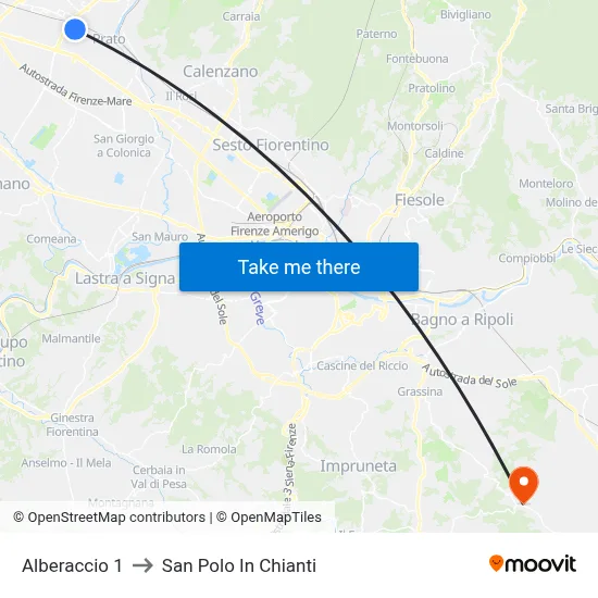 Alberaccio 1 to San Polo In Chianti map