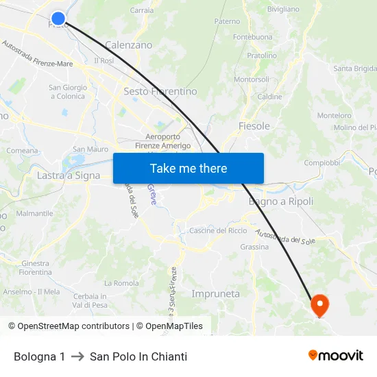 Bologna 1 to San Polo In Chianti map