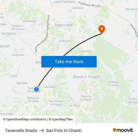 Tavarnelle Stadio to San Polo In Chianti map