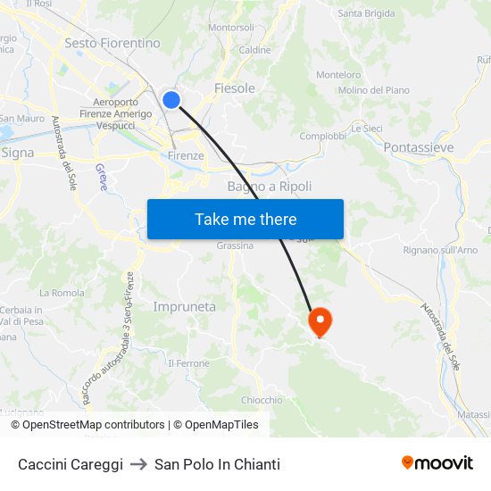 Caccini Careggi to San Polo In Chianti map