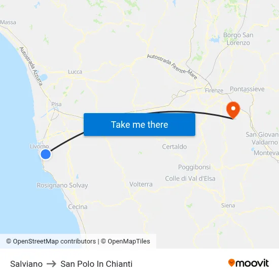Salviano to San Polo In Chianti map