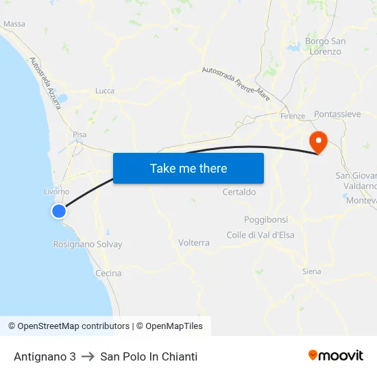 Antignano 3 to San Polo In Chianti map