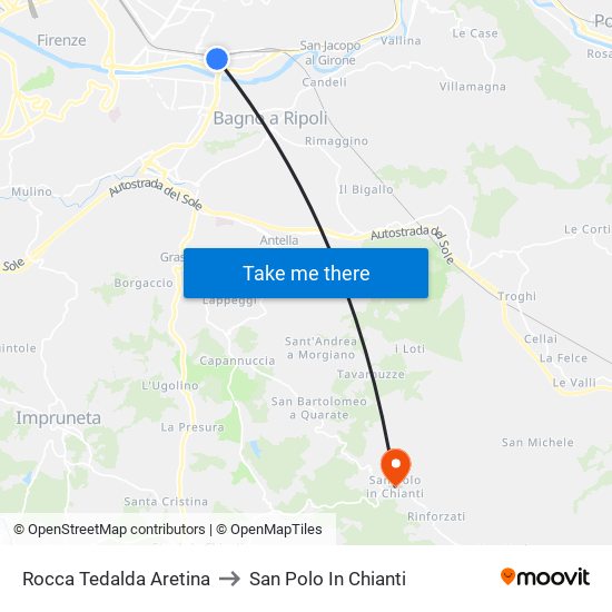 Rocca Tedalda Aretina to San Polo In Chianti map