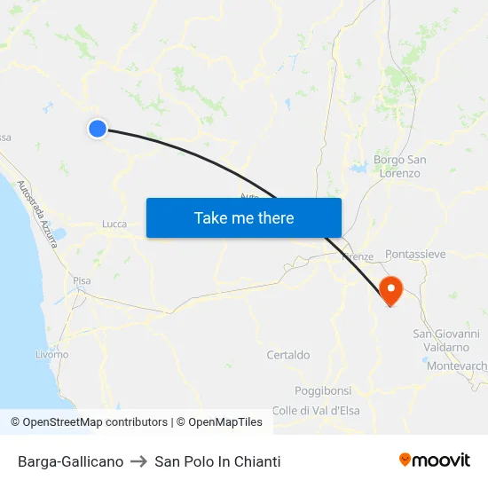 Barga-Gallicano to San Polo In Chianti map