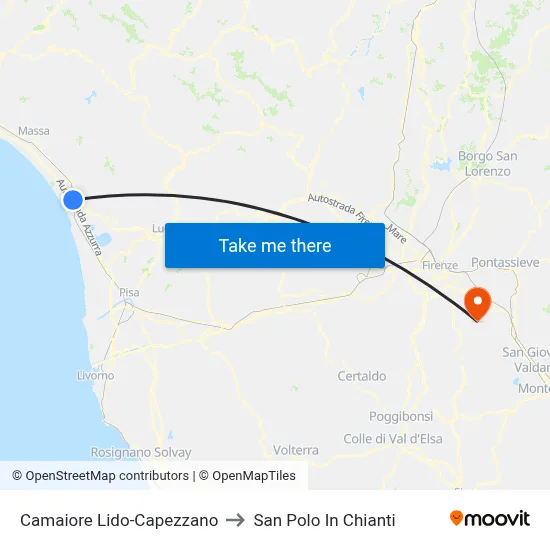 Camaiore Lido-Capezzano to San Polo In Chianti map