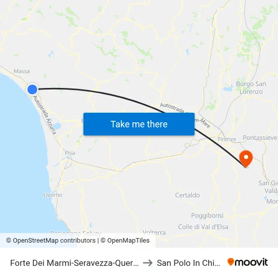 Forte Dei Marmi-Seravezza-Querceta to San Polo In Chianti map