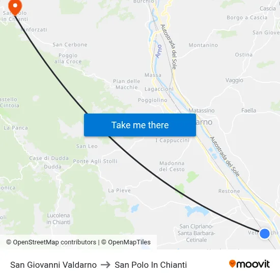 San Giovanni Valdarno to San Polo In Chianti map