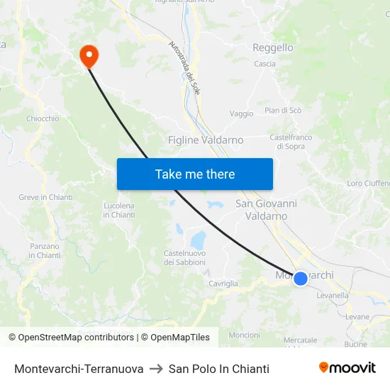 Montevarchi-Terranuova to San Polo In Chianti map