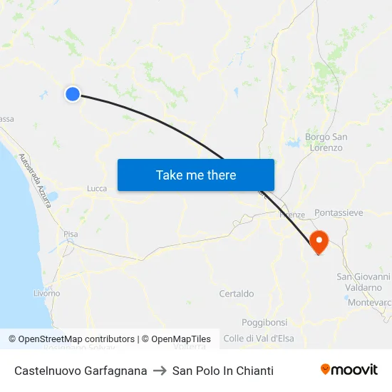Castelnuovo Garfagnana to San Polo In Chianti map