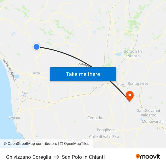 Ghivizzano-Coreglia to San Polo In Chianti map