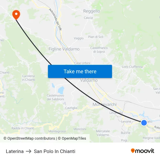 Laterina to San Polo In Chianti map