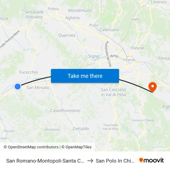 San Romano-Montopoli-Santa Croce to San Polo In Chianti map