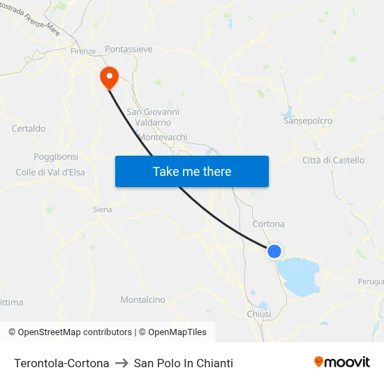 Terontola-Cortona to San Polo In Chianti map