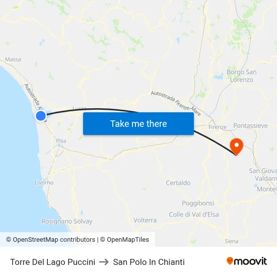 Torre Del Lago Puccini to San Polo In Chianti map