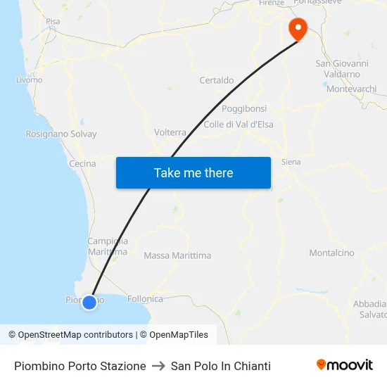 Piombino Port Station to San Polo In Chianti map