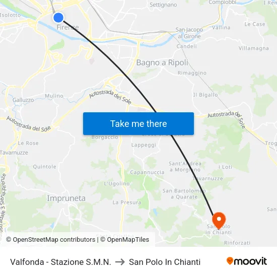 Valfonda - Stazione S.M.N. to San Polo In Chianti map