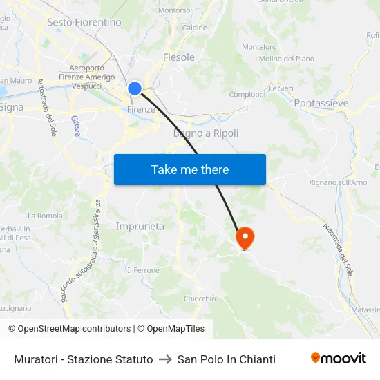 Muratori - Stazione Statuto to San Polo In Chianti map