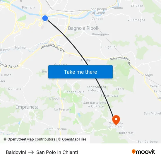 Baldovini to San Polo In Chianti map