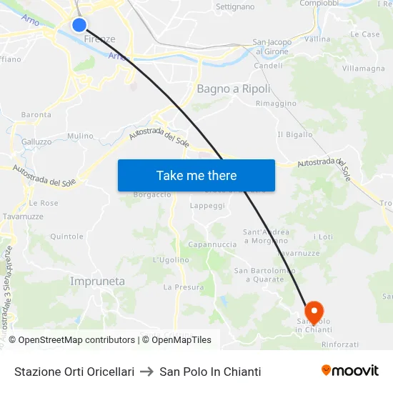 Orti Oricellari Station to San Polo In Chianti map