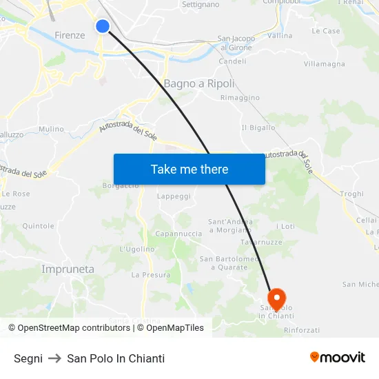 Segni to San Polo In Chianti map