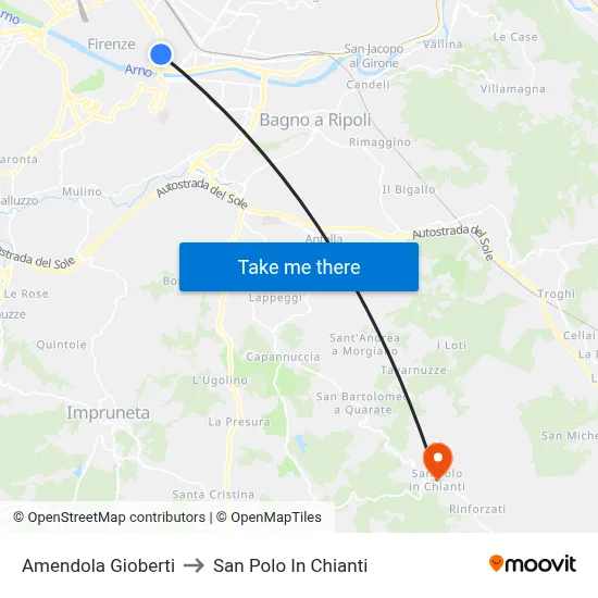 Amendola Gioberti to San Polo In Chianti map