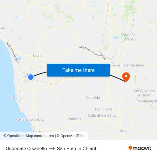 Cisanello Hospital to San Polo In Chianti map