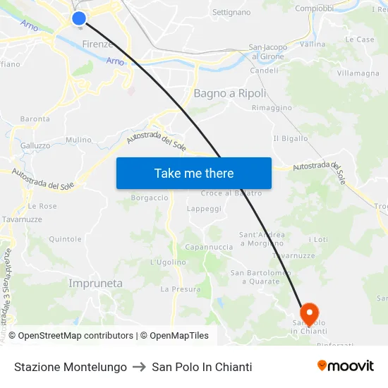 Montelungo Station to San Polo In Chianti map