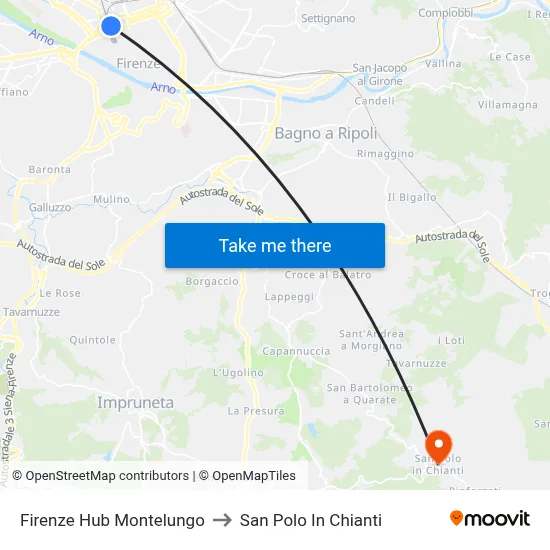 Florence Montelungo Hub to San Polo In Chianti map